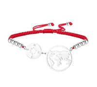 EUEAVAN Braccialetto Compass Continente Regolabile Earth Wanderlust Braccialetto Manuale in Corda Rossa per Matrimonio con la Terra Madre Mappa del Mondo Glichetta da Amici (argento-rosso)