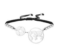 EUEAVAN Braccialetto Compass Continente Regolabile Earth Wanderlust Braccialetto Manuale in Corda Rossa per Matrimonio con la Terra Madre Mappa del Mondo Glichetta da Amici (argento-nero)