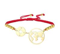 EUEAVAN Braccialetto Compass Continente Regolabile Earth Wanderlust Braccialetto Manuale in Corda Rossa per Matrimonio con la Terra Madre Mappa del Mondo Glichetta da Amici (oro-rosso)
