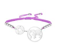 EUEAVAN Braccialetto Compass Continente Regolabile Earth Wanderlust Braccialetto Manuale in Corda Rossa per Matrimonio con la Terra Madre Mappa del Mondo Glichetta da Amici (argento-viola)