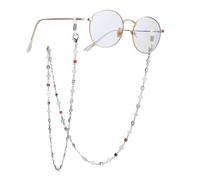 EUEAVAN Catena di occhiali alla moda per le donne che leggono gli occhiali da sole Catene di perline Multicolore Portaocchiali intorno al collo (Piccoli diamanti quadrati, argento)