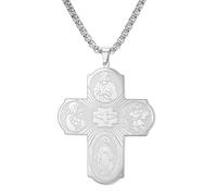 EUEAVAN Collana a 4 vie con ciondolo a forma di croce con Vergine Maria San Cristoforo Arcangelo San Michele Spirito Santo Amuleto Scapolari Gioielli cattolici Regalo religioso per uomini e donne