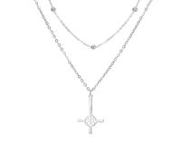 EUEAVAN Collana a croce rovesciata da donna Chiesa di Satana Ciondolo a croce rovesciata Collana a croce gotica satanica Leviathan Croce Gioielli religiosi Pentagramma Amuleto (argento 2)