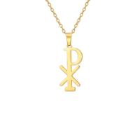 EUEAVAN Collana Chi Rho Simbolo Cristogramma Alpha Omega Collana IXCI NIKA Gesù Cristo Nome Ciondolo Sacramentale Cristiano Amuleto religioso Gioielli Regalo Donna Uomo, Medio, Acciaio inossidabile