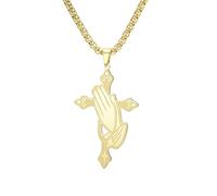 EUEAVAN Collana con ciondolo a forma di croce con mano in preghiera, cattolica, con ciondolo a forma di rosario, amuleto cristiano, gioiello religioso, regalo per uomo, Medio, Acciaio inossidabile
