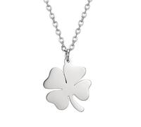 EUEAVAN Collana con ciondolo a forma di quadrifoglio portafortuna Semplice Amicizia Girocollo Fascino Buona fortuna Amuleto Fiore Gioielli Regalo Donne Ragazza Adolescente, Acciaio inossidabile,