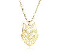 EUEAVAN Collana con ciondolo a forma di scheletro di lupo, elementi classici a forma di testa di animale, bosco, foresta, natura, gioielli in acciaio inossidabile, regalo per, Medium, Acciaio