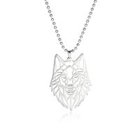 EUEAVAN Collana con ciondolo a forma di scheletro di lupo, elementi di testa di animale classici in legno foresta natura, charm in acciaio inossidabile, regalo per ragazzi, uomini, ragazze, Medio