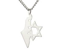 EUEAVAN Collana con ciondolo a forma di stella di David, simbolo ebraico della Palestina e Israele, con mappa del paese, amuleto ebraico, regalo per uomo, Medio, Acciaio inossidabile, Non pietra