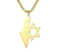 EUEAVAN Collana con ciondolo a forma di stella di David, simbolo ebraico della Palestina e Israele, con mappa del paese, amuleto ebraico, regalo per uomo, Medio, Acciaio inossidabile, Non pietra