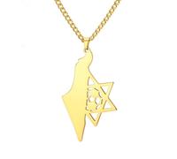 EUEAVAN Collana con ciondolo a forma di stella di David, simbolo ebraico della Palestina e Israele, con mappa del paese, amuleto ebraico, regalo per uomo, Medio, Acciaio inossidabile, Non pietra