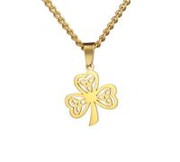 EUEAVAN Collana con ciondolo a forma di trifoglio irlandese, con nodo celtico della Trinità celtica, gioiello celtico portafortuna per il giorno di San Patrizio, accessorio da donna, Medio, Acciaio