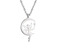 EUEAVAN Collana con ciondolo Moon Wendy Princess Tinker Bell Dainty Fairy Pixie Angel che tiene la bacchetta magica Choker Magic Trendy Dancer Ballet Jewelry Fairy Tale Story Quote Girl Woman Teens