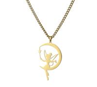 EUEAVAN Collana con ciondolo Moon Wendy Princess Tinker Bell Dainty Fairy Pixie Angel che tiene la bacchetta magica Choker Magic Trendy Dancer Ballet Jewelry Fairy Tale Story Quote Girl Woman Teens