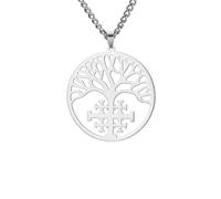 EUEAVAN Collana con croce di Gerusalemme con albero della vita, crocifisso, albero genealogico, crociati, cavalieri templari, croce, amuleto, greco, religioso, gioielli, battesimo, fede, regali per