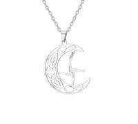 EUEAVAN Collana con croce di Santa Brigida tradizionale con ciondolo a forma di croce celtica irlandese, amuleto, gioiello religioso cristiano, regalo per donne e uomini, Medium, Acciaio inossidabile