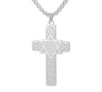 EUEAVAN Collana con croce e stella di David da uomo Ciondolo con nodo celtico, esagramma e stella di David Amuleto della fede con croce di Cristo Gioielli religiosi cristiani ed ebraici Regalo