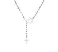 EUEAVAN Collana con croce e stella di David per donna Pendente con stella ebraica a sei punte Croce di Cristo Gioielli religiosi cristiani Israele Regalo di Hanukkah (argento 2)