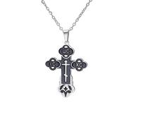 EUEAVAN Collana con croce ortodossa per donna Croce russa IC XC NIKA Medaglione con Gesù Cristo Amuleto greco bizantino Gioielli religiosi orientali Regalo cristiano cattolico per uomo (nero-argento)