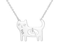 EUEAVAN Collana con gatto per donna Pendente con gattino e pesce in argento Accessori carini con animali Gioielli Amicizia Regalo a tema gatto per gli amanti degli animali domestici (Argento)