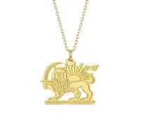 EUEAVAN Collana con leone iraniano con sole e corona Persia Iran Flag Pendant Heritage Pride Homeland Old Persian Jewelry Souvenir Series Badge Regali per donne uomini, Medio, Acciaio inossidabile