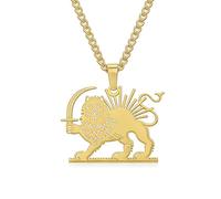 EUEAVAN Collana con leone iraniano con sole e corona Persia Iran Flag Pendant Heritage Pride Homeland Old Persian Jewelry Souvenir Series Badge Regali per donne uomini, Medio, Acciaio inossidabile