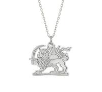 EUEAVAN Collana con leone iraniano con sole e corona Persia Iran Flag Pendant Heritage Pride Homeland Old Persian Jewelry Souvenir Series Badge Regali per donne uomini, Medio, Acciaio inossidabile