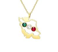 EUEAVAN Collana con mappa dell'Iran e mani che si stringono Orgoglio del patrimonio iraniano Ciondolo persiano Pace Bandiera simbolica patriottica Gioielli Serie souvenir Regali (B-Gemstone oro)