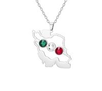 EUEAVAN Collana con mappa dell'Iran e mani che si stringono Orgoglio del patrimonio iraniano Ciondolo persiano Pace Bandiera simbolica patriottica Gioielli Serie souvenir Regali (B-Gemstone argento)