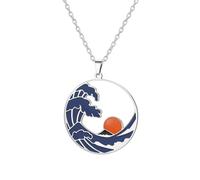 EUEAVAN Collana con onda del mare e sole per donne, ciondolo blu a forma di goccia d'acqua, amuleto a forma di goccia estiva, gioielli a tema spiaggia per gli amanti della natura, Medio, Acciaio