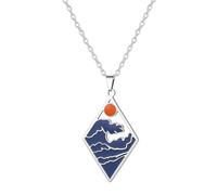 EUEAVAN Collana con onda del mare e sole per donne, ciondolo blu a forma di goccia del mare, amuleto a goccia estiva, gioielli a tema spiaggia, regalo per gli amanti della natura, Medio, Acciaio