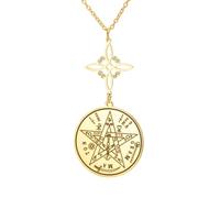EUEAVAN Collana con pentagramma e nodo delle streghe Tetragrammaton Nudo De Bruja YHVH YHWH Yeshua Jehovah Ciondolo Salomone Amuleto Wicca Gioielli Regalo (nodo della strega 1, oro)