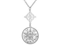 EUEAVAN Collana con pentagramma e nodo delle streghe Tetragrammaton Nudo De Bruja YHVH YHWH Yeshua Jehovah Ciondolo Salomone Amuleto Wicca Gioielli Regalo (nodo della strega 2, argento)
