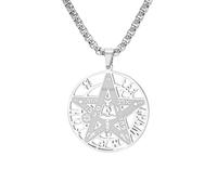EUEAVAN Collana con pentagramma Tetragrammaton per uomo YHVH YHWH Jehovah Pentacolo Yeshua Benedetta preghiera Nomi ebraici di Dio Amuleto Wicca Gioielli religiosi Regalo per cristiani (Argento)