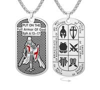 EUEAVAN Collana Crociato Cavalieri Templari per uomo Efesini 6:16-17 Armatura di Dio Croce di Gerusalemme Ciondolo medaglietta militare Medaglia di San Amuleto Gioielli cattolici