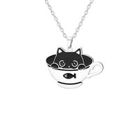 EUEAVAN Collana da donna in argento con ciondolo a forma di gattino, grazioso accessorio per pesci, gioielli dell'amicizia, regalo a tema gatto per gli amanti degli animali domestici, Medio, Acciaio