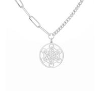 EUEAVAN Collana del Cubo di Metatron Ciondolo della Geometria Sacra del Cubo di Metatron Sigilli dell'Arcangelo Angelo Metatron Collane di Dichiarazione Talismano di Protezione per Donne (argento 2)
