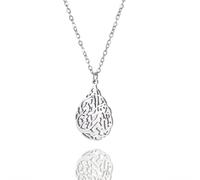 EUEAVAN Collana islamica Ayatul Kursi per donne Collana a goccia Allah Collana di protezione del Corano Scrittura calligrafica araba Islam Eid Ramadan Regalo Gioielli religiosi musulmani (Argento)