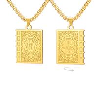 EUEAVAN Collana islamica doppio lato Corano Libro Maometto Profeta Allah Ciondolo Calligrafia araba Ayatul Kursi Gioielli religiosi musulmani Islam Eid Ramadan Regalo per uomini e donne (Oro)