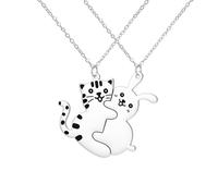 EUEAVAN Collane dell'amicizia tra gatti BBF BFF Migliori amici Kitty Puzzle abbinato Pendente per coppie Gioielli con motivi carini Regalo per migliori amici a distanza 2 pezzi (Argento 2)