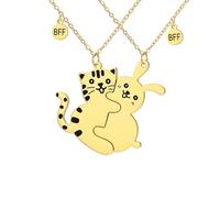EUEAVAN Collane dell'amicizia tra gatti BBF BFF Migliori amici Kitty Puzzle abbinato Pendente per coppie Gioielli con motivi carini Regalo per migliori amici a distanza 2 pezzi (Oro 2)