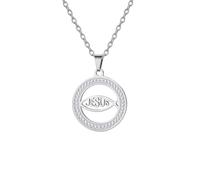 EUEAVAN Ichthus Collana con ciondolo a forma di croce di Gesù Cristo Pesce Ichthys con sigillo di Gerusalemme, amuleto religioso, gioiello cristiano, regalo per battesimo o Pasqua, per donne e uomini