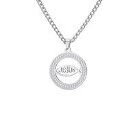 EUEAVAN Ichthus Collana con ciondolo a forma di croce di Gesù Cristo Pesce Ichthys con sigillo di Gerusalemme, amuleto religioso, gioiello cristiano, regalo per battesimo o Pasqua, per donne e uomini