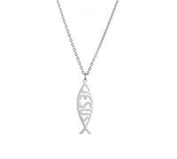 EUEAVAN Ichthus - Collana da donna Cristiano Gesù Pesce Cristo Cross Ichthys Ciondolo Ichthus Simbolo Religioso Ciondolo Christian Jewelry Gift, m, Acciaio inossidabile, Nessuna pietra preziosa