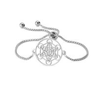 EUEAVAN Metatron Cube Sacra Geometria Bracciale Simbolo Cosmico Metatron Ciondolo Arte Fiore della Vita Acciaio Inox Gioielli Donna, Medium, Acciaio inossidabile, Nessuna pietra preziosa