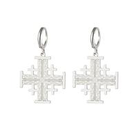 EUEAVAN Orecchini Croce Crociata di Gerusalemme Orecchini Croce Crociata Cavalieri Templari Orecchini Medaglione Disco Gioielli Religiosi Greci Preghiera Dichiarazione Battesimo Regalo (argento)