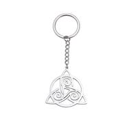 EUEAVAN Portachiavi celtico a tripla spirale irlandese trinità vichinga pagana ciondolo rotondo triscele triscele vortice portachiavi donna uomo, Triplo argento, Medium