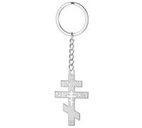 EUEAVAN Portachiavi con croce ortodossa russa IC XC NIKA Croce orientale Gesù Cristo Portachiavi Amuleto religioso retrò Gioielli Regalo cattolico (Argento)