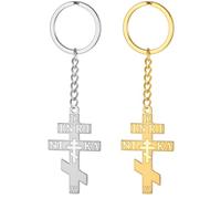 EUEAVAN Portachiavi con croce ortodossa russa IC XC NIKA Croce orientale Gesù Cristo Portachiavi Amuleto religioso retrò Gioielli Regalo cattolico (Argento + oro)