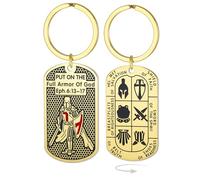 EUEAVAN Portachiavi Crociato Cavalieri Templari per uomo Efesini 6:16-17 Armatura di Dio Croce di Gerusalemme Dog Tag Portachiavi Amuleto di San Gioacchino Gioielli (Oro)
